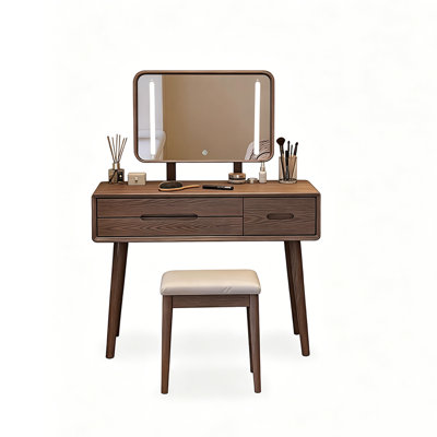 31.5"New Chinese-style brown solid wood dressing table