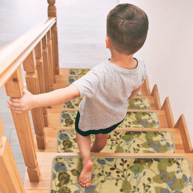House, Home and More - Ensemble de 15 tapis d'escalier antidérapants - Rêve botanique - beige doré