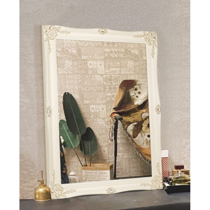 Colena Wood Flat Wall Mirror, White