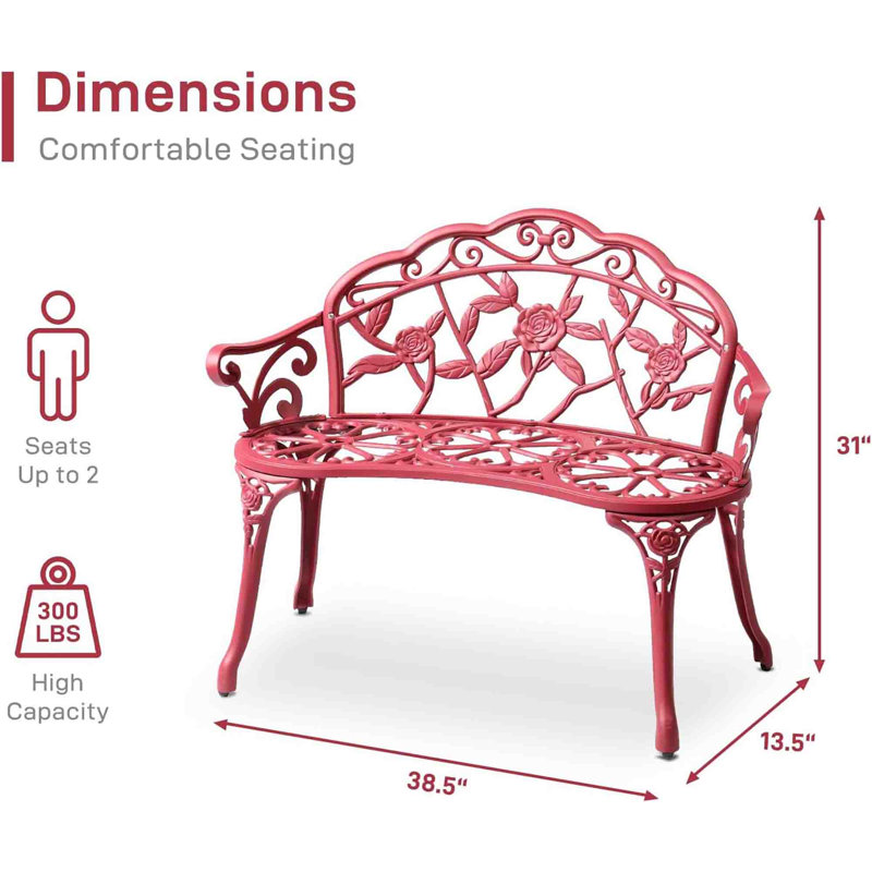 Metal Outdoor Bench, Reddish Brown