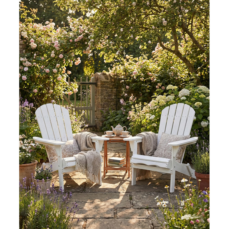 Chaises Adirondack pliables en bois massif Classic, demi-chaise de patio pré-assemblée, Blanc