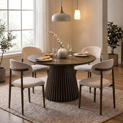 5-Piece Round Dining Set With Upholstered Chairs