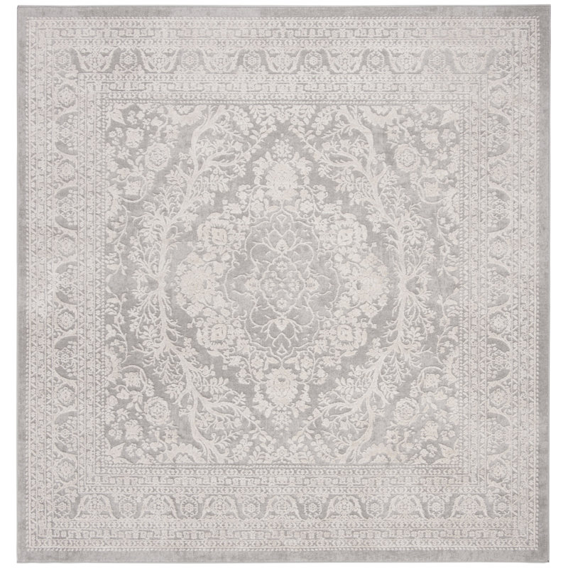 Calidia Power Loom Light Gray/Cream Rug, Square 6'7"