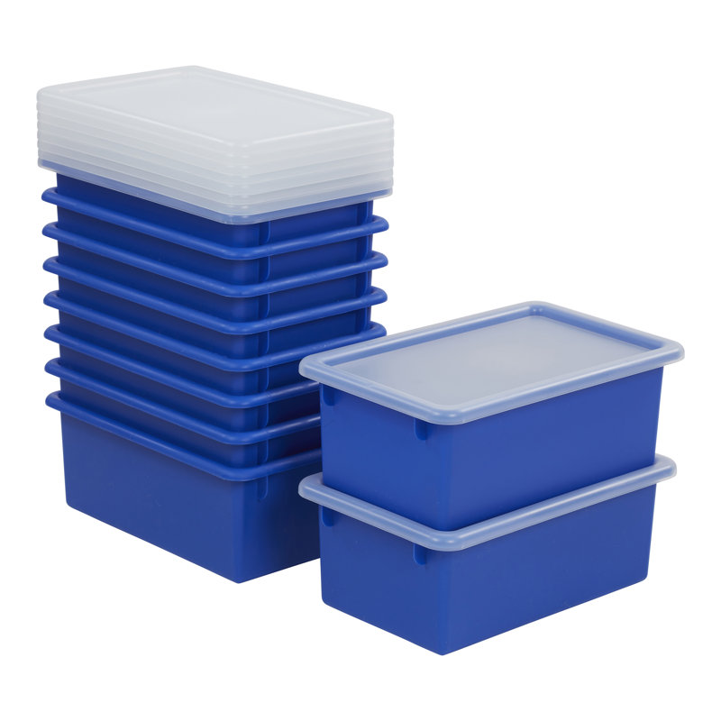 ECR4Kids Cubby Storage Plastic Bin with Lids, Multipurpose Organization, 10-Piece, Blue
