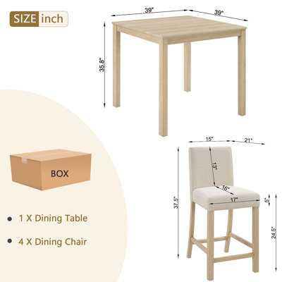 Ensemble de table 5 pièces à hauteur de comptoir avec 4 chaises, ensemble de table à hauteur de comptoir pour 4 avec chaises, ensemble de table à hauteur de comptoir en bois pour la cuisine, la salle à manger