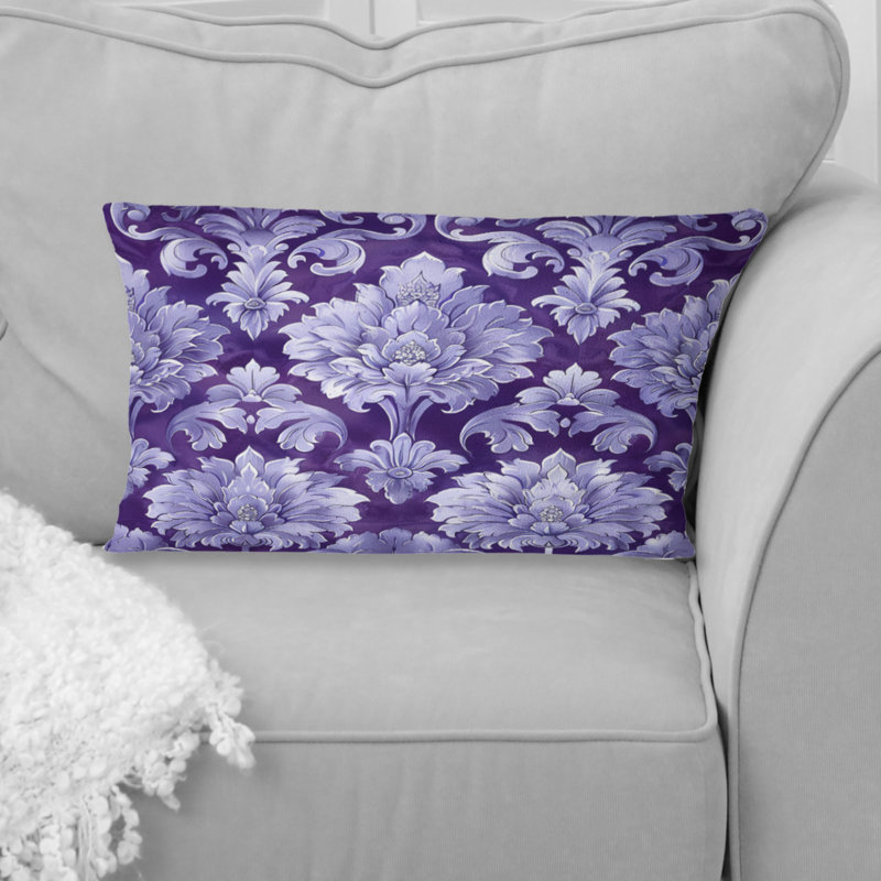 Purple Silver Damask Beauty III - Traditional Lumbar Pillow