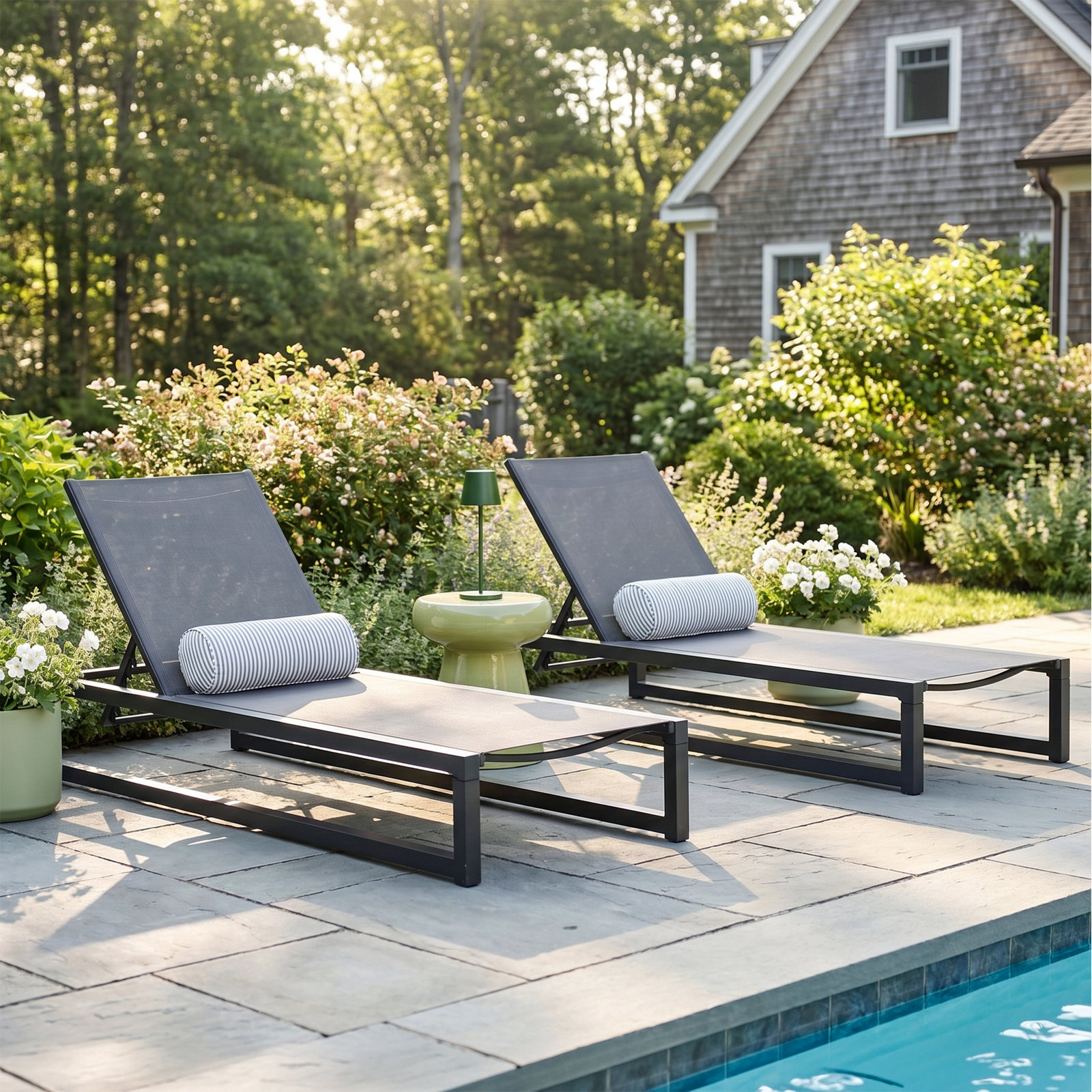 Lindenberg 27" Patio Chaise Lounge Set, Black
