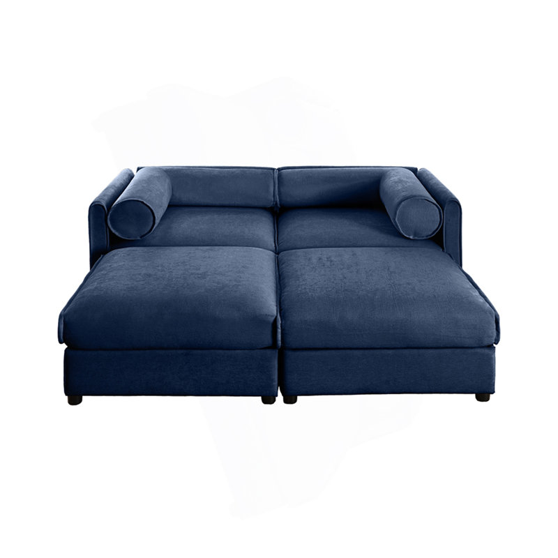 Élégant canapé en chenille 2 places avec 2 sièges de rangement pour repose-pieds, dossier cylindrique et accoudoirs, causeuse moderne en tissu avec espace de rangement caché