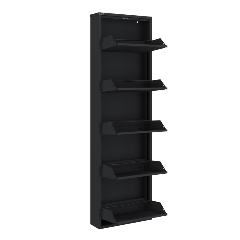 Antibacterial 5 Tier Metal Shoe Cabinet Front Holes, Dark Gray