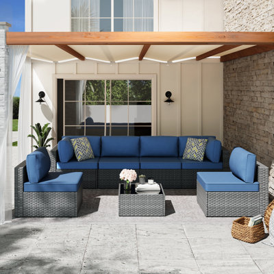 6 - Person Outdoor Rattan Patio Set with Cushions