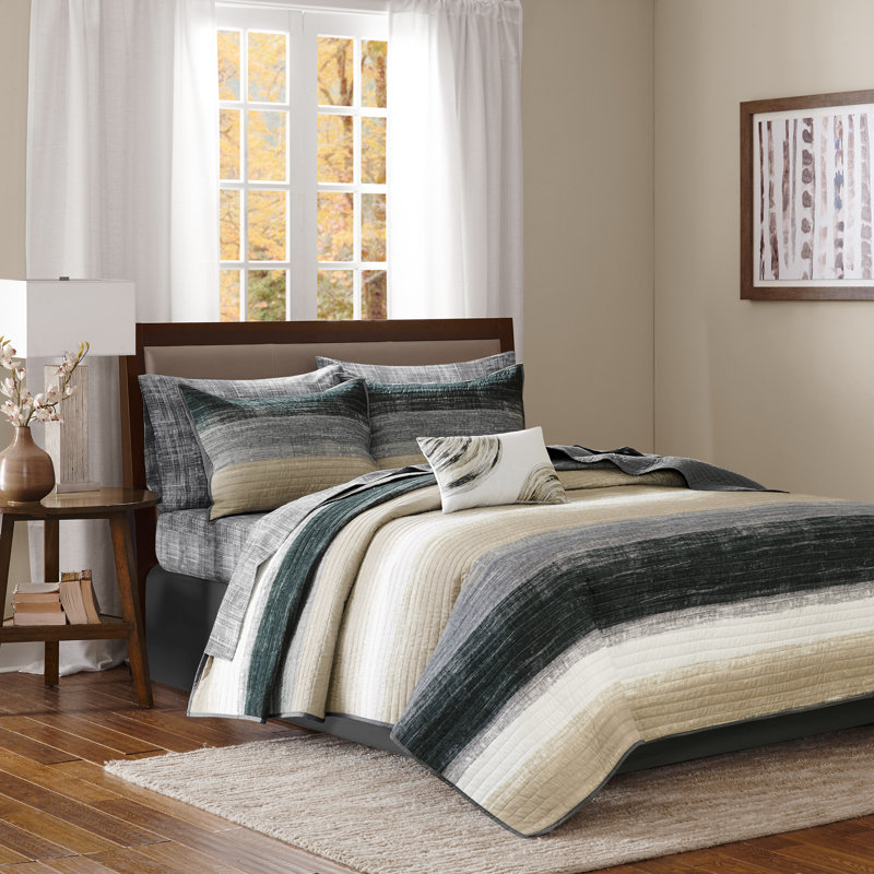 Taupe Full Microfiber Reversible Quilt and Sheet Set