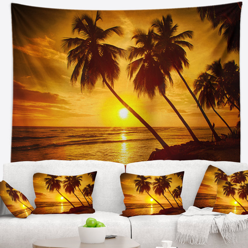 Tapisserie Seascape Beach Sunset Island à la Barbade, H 32 po x l 39 po