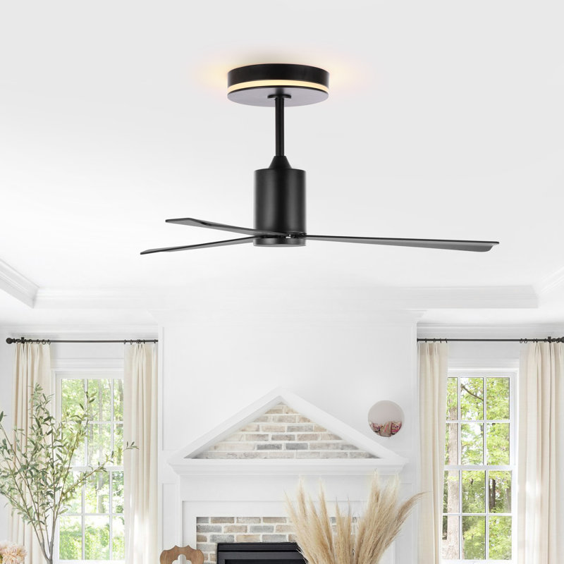 Raeed 52" 1-Light Contemporary 6-Speed Height Adjustable Integrated LED Ceiling Fan with Remote, Black