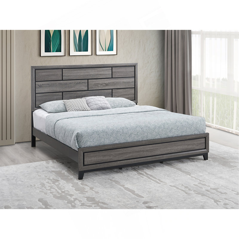 Lit Glasgow G04305A-KB (matelas non inclus) , Gris, Grand lit