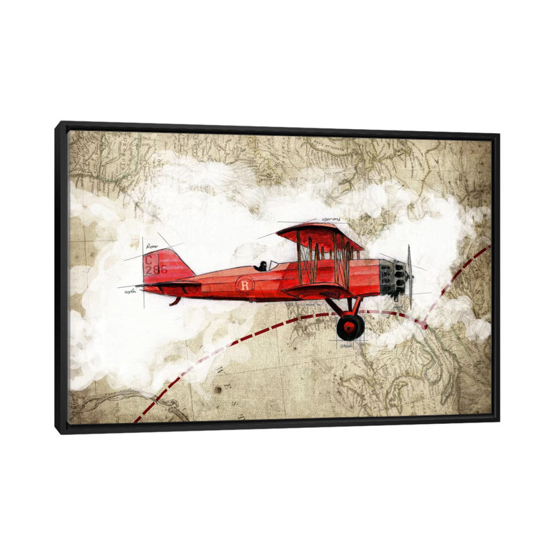 «Biplane III», impression sur toile, H 18 po x l 26 po x P 1,5 po, Toile avec cadre noir, Pas de tapis