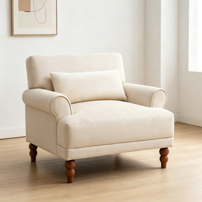 Fauteuil d'appoint en velours beige avec relief lombaire élégant et ergonomique, pieds de style colonne romaine rétro pour le salon et les pieds d'étude, utilisation de bureau luxueuse