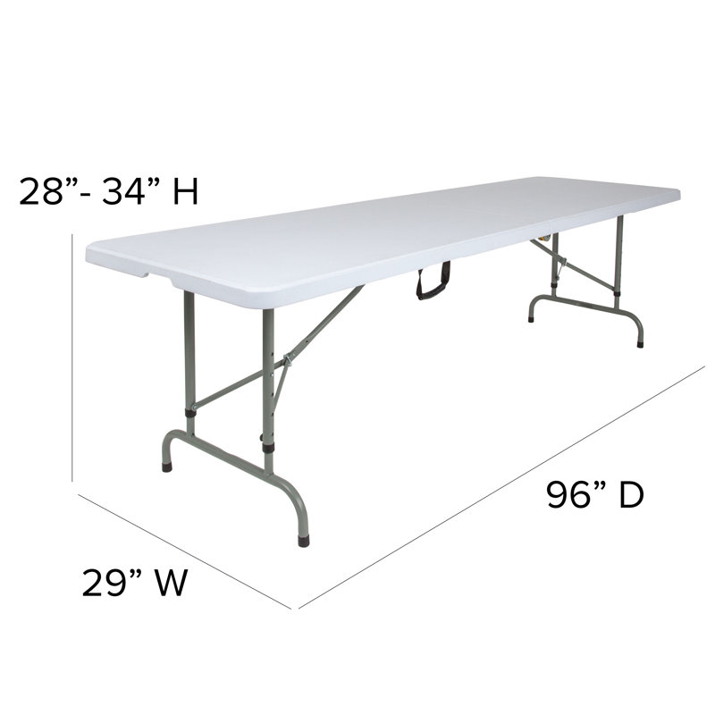 Parker 8' Height Adjustable Plastic Folding Event Table with Carrying Handle