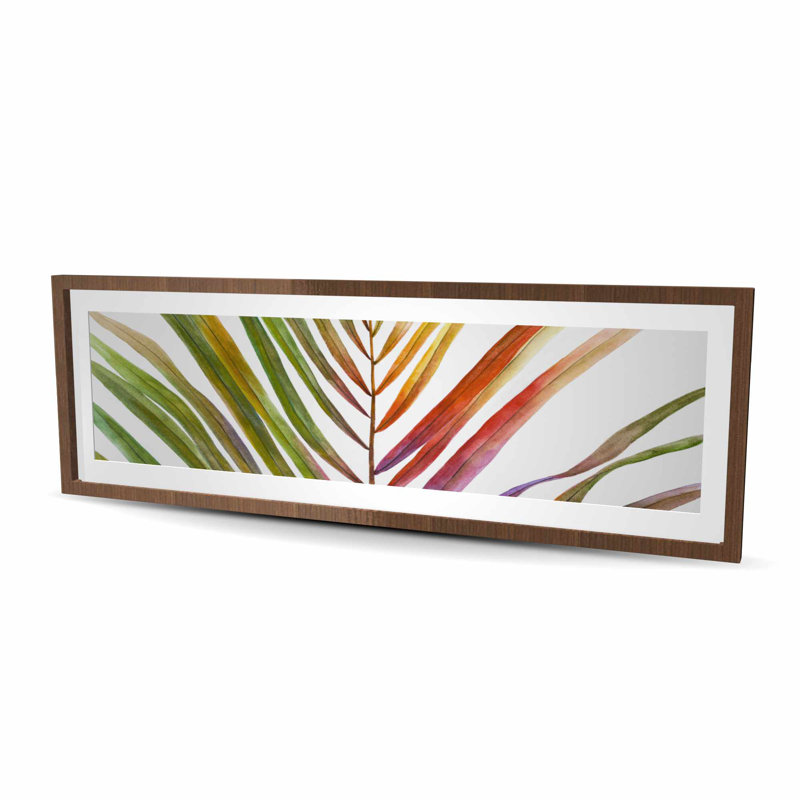 Impression de feuilles de palmier tropicales à l'aquarelle | Décoration intérieure encadrée, H 20 po x l 60 po