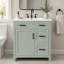 Meuble-lavabo 30 po vert sauge avec lavabo en céramique, structure en bois massif, 2 tiroirs à fermeture en douceur, 1 porte à fermeture en douceur, tablette réglable et poignées noires