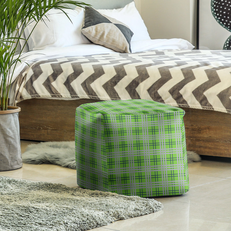 Pouf à carreaux carré Seattle, H 13 po x l 13 po x P 13 po, Mélange de polyester vert / bleu marine collège
