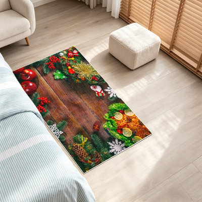 Red Machine Washable,Christmas Table Dinner Time with Indoor Area Rug