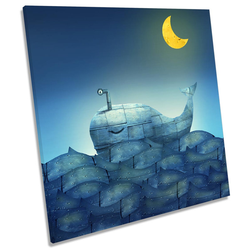 Submarine Whale Bathroom - Wrapped Canvas Painting, 40.6cm H x 40.6cm W x 2cm D