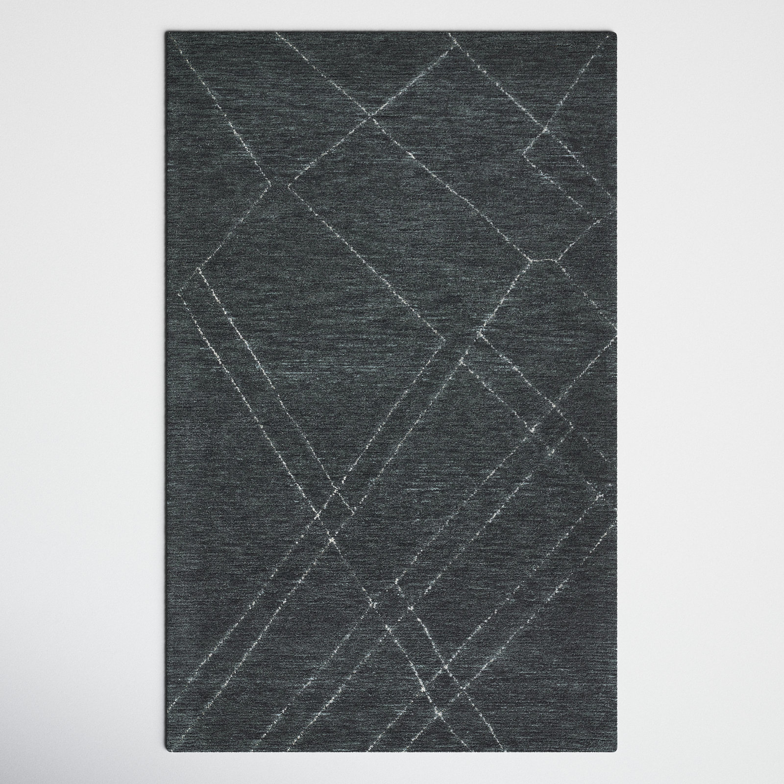Navy White Hand-Tufted Abstract Wool Rug, Rectangle 5' x 8'