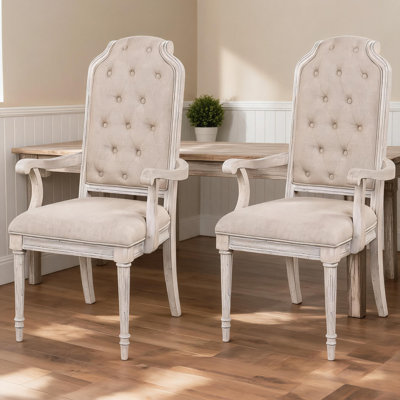 Ensemble de 2 fauteuils à dossier capitonnés, sièges rembourrés beiges et champagne antique pour adultes, pour la chambre à coucher du salon