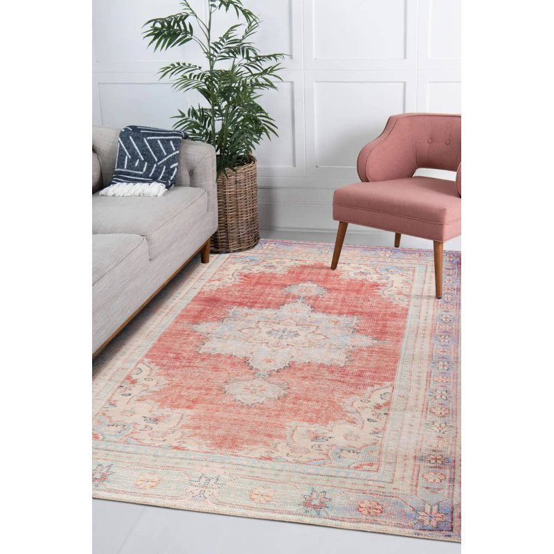 Tapis décoratif rouge et beige, Rectangle 8 pi 3 po x 11 pi 6 po