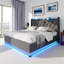 Upholstered 4Ft6 Ottoman Bed Frame With 360 Surround Led Function With Charging Function Hydraulic Storage Bed Frame With Large Storage Space  (No Mattress)-543822487-552866260