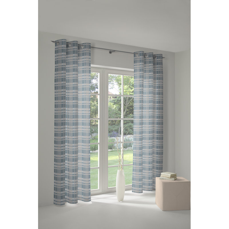 Devore Room Darkening Curtain Single Panel, 132cm Width x 225cm Drop, Blue, grey and black