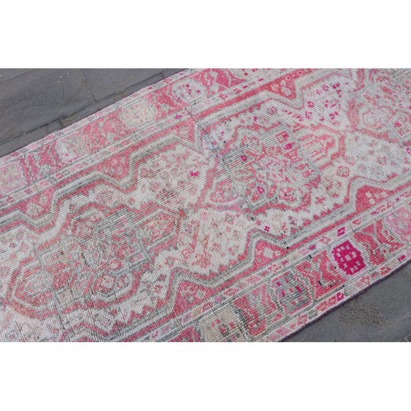 Tapis de couloir turc rétro Anatolian Herki en rose pour les escaliers et les couloirs - Tapis coloré