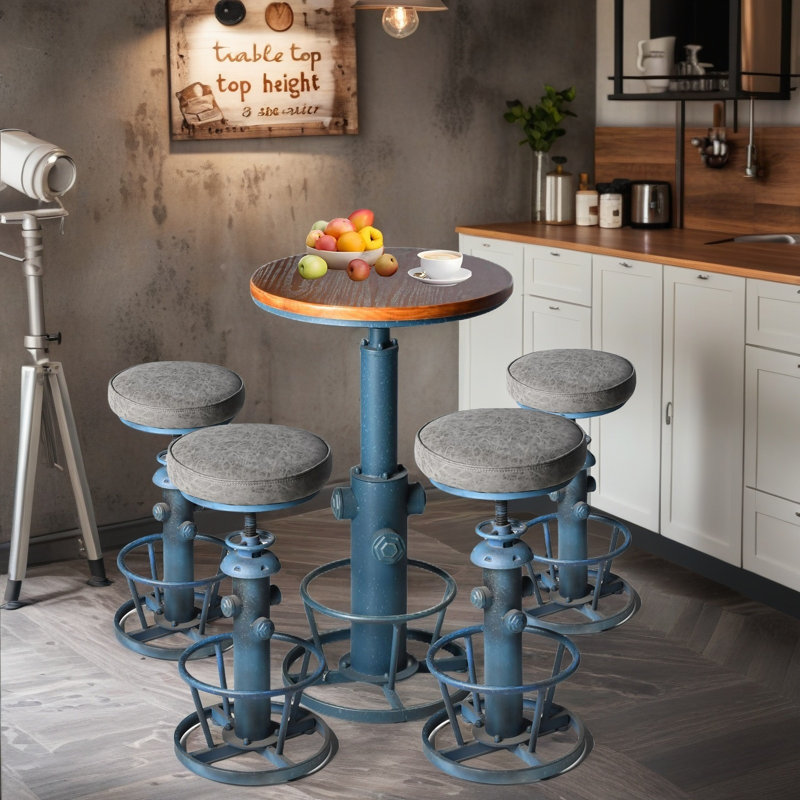 Vintage Bar Table Set For Home Kitchen Industrial Height Adjustable Pub Table With Chairs Farmhouse Fire Hydrant Design Bistro Table With Stools