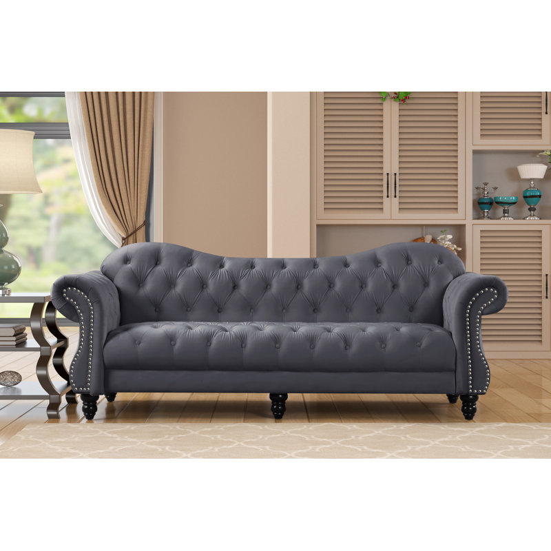 Canapé Chesterfield Hildur, Velours gris