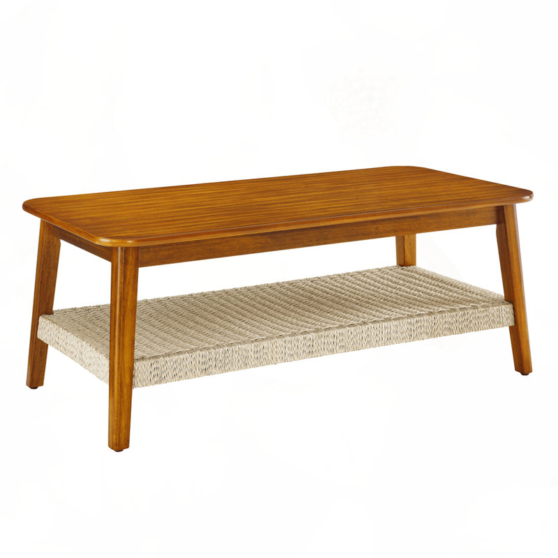 Table basse Mid-Century avec tablette tissée