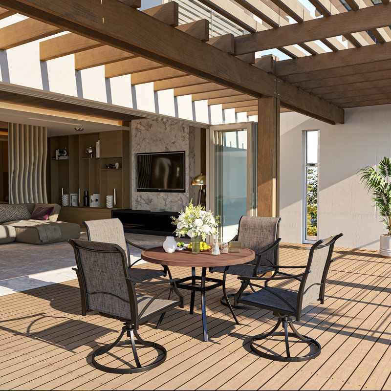 Blaza 4 - Person Patio Dining Set with Round Table, Brown, Taupe/Black