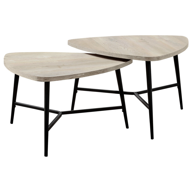 Ensemble de table, ensemble de 2 pièces, café, bout, côté, décor, salon, stratifié beige, métal noir, contemporain, moderne
