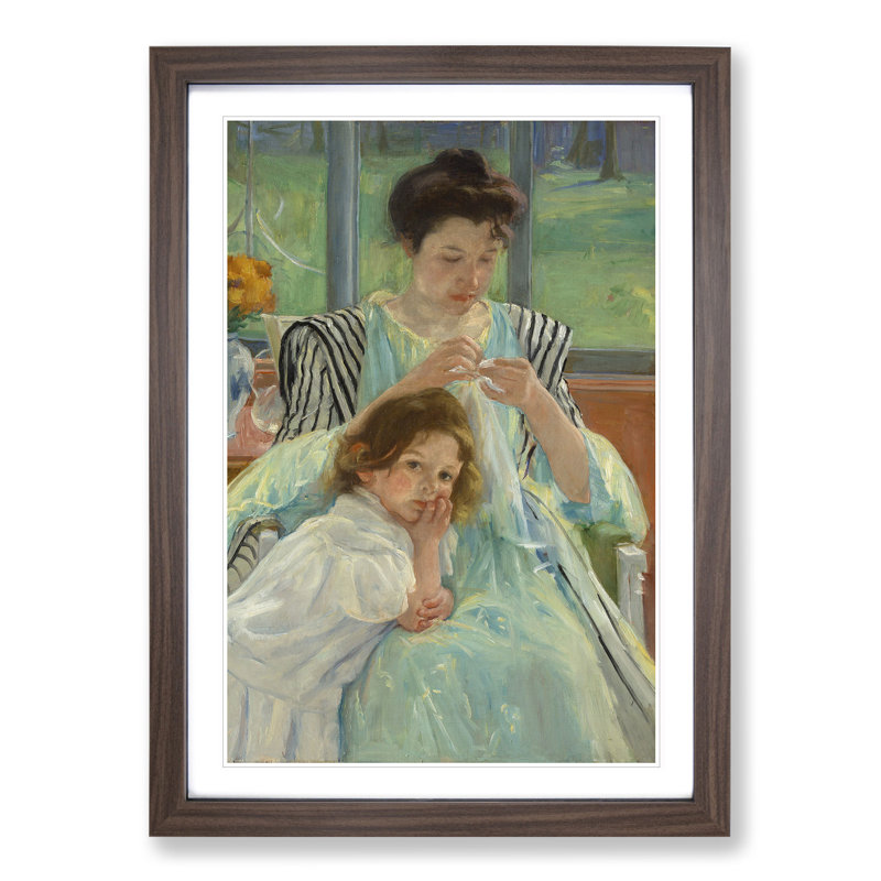 Young Mother Sewing by Mary Cassatt - Picture Frame Painting, 36cm H x 27cm W x 2cm D, Walnut Framed