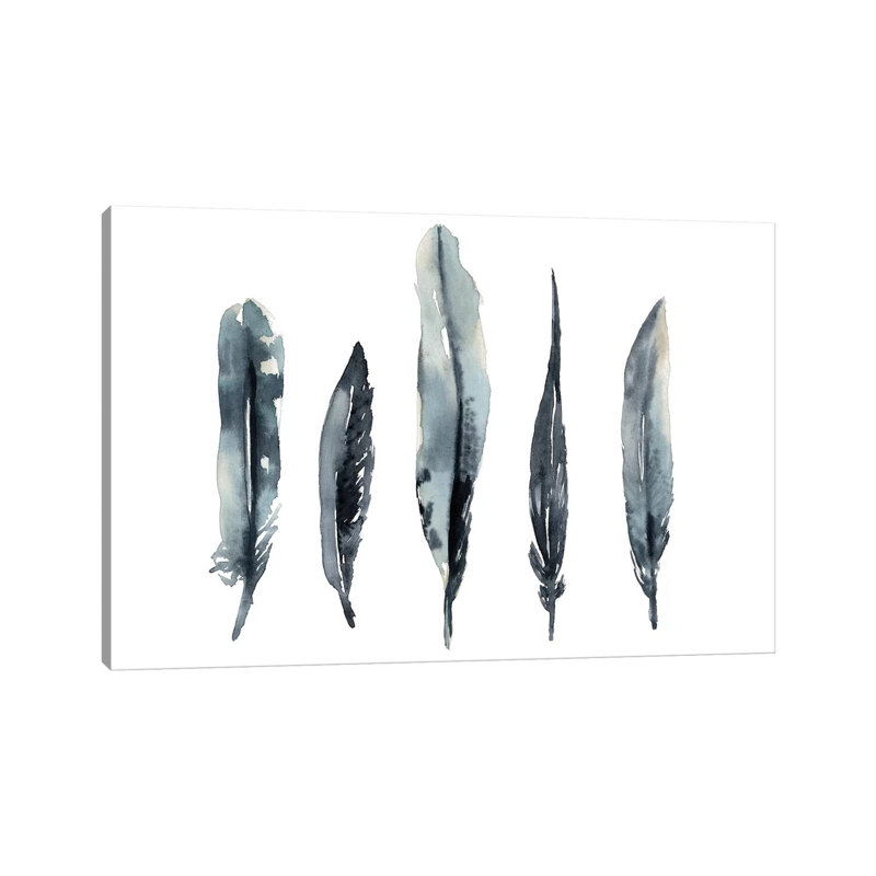 Indigo Feathers I by Jennifer Goldberger - Wrapped Canvas Print, 20.32cm H x 30.48cm W x 1.905cm D