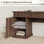 Bureau de direction 60 po moderne, bois cannelé avec tiroirs et prise de courant, poste de travail d'ordinateur brun noyer noir-130625406