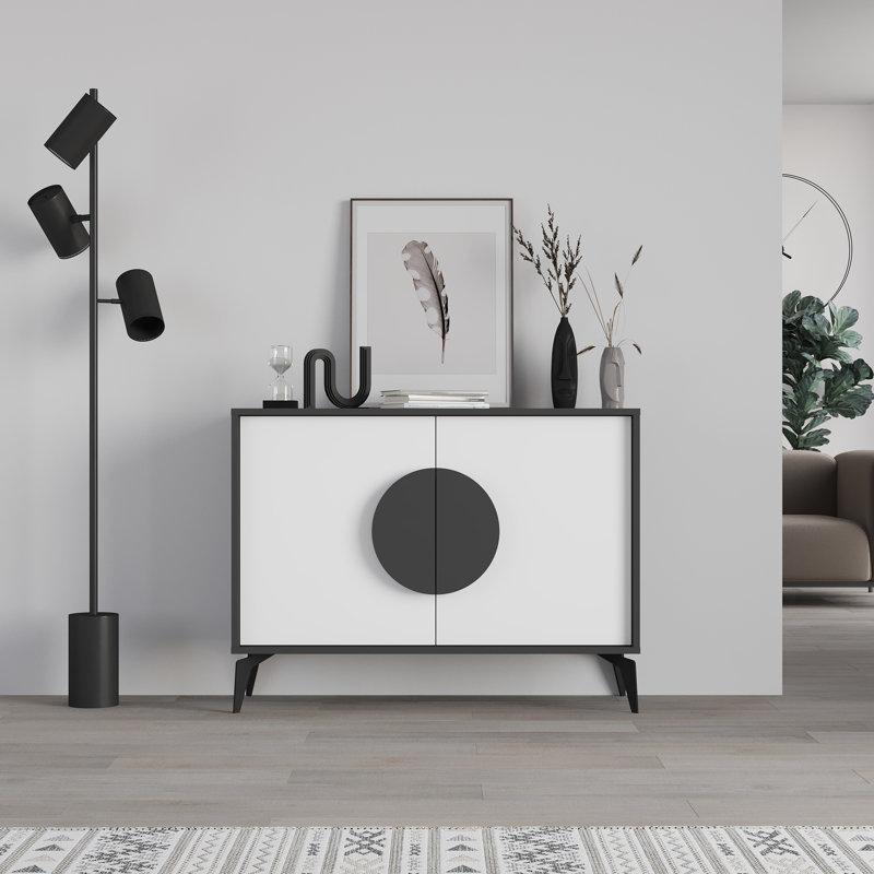 Kaira 2-Door Cabinet Stylish Storage Solution for Modern Living Spaces, Black/White