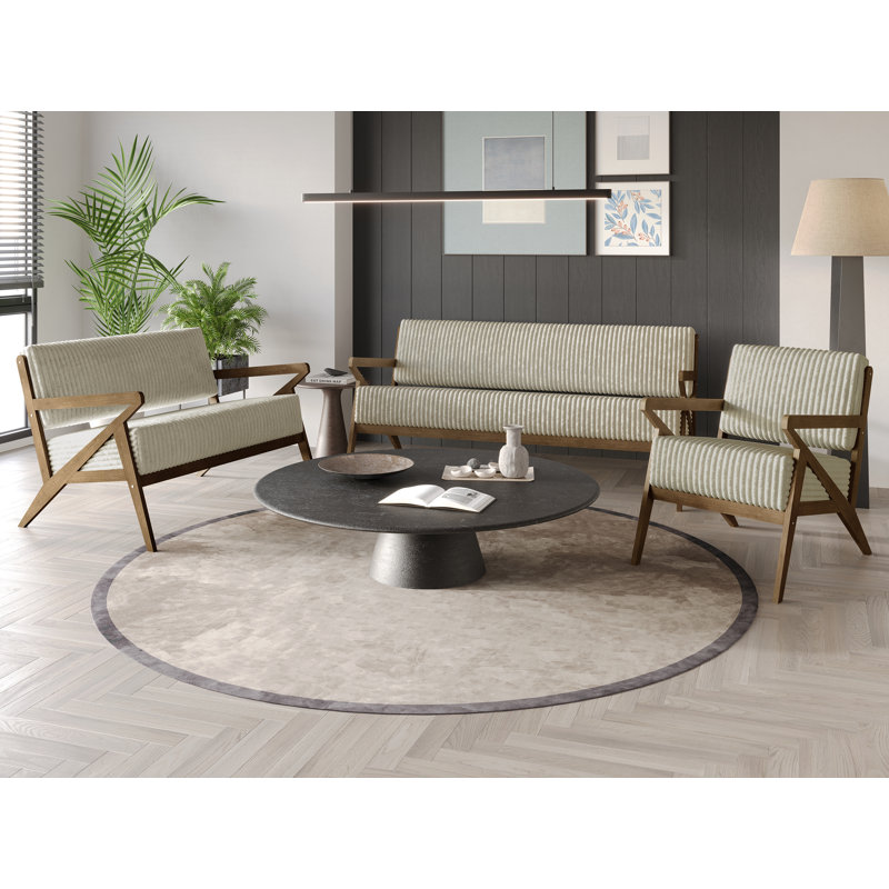 Ensemble de canapé contemporain en velours 3 pièces Merrin, Crème
