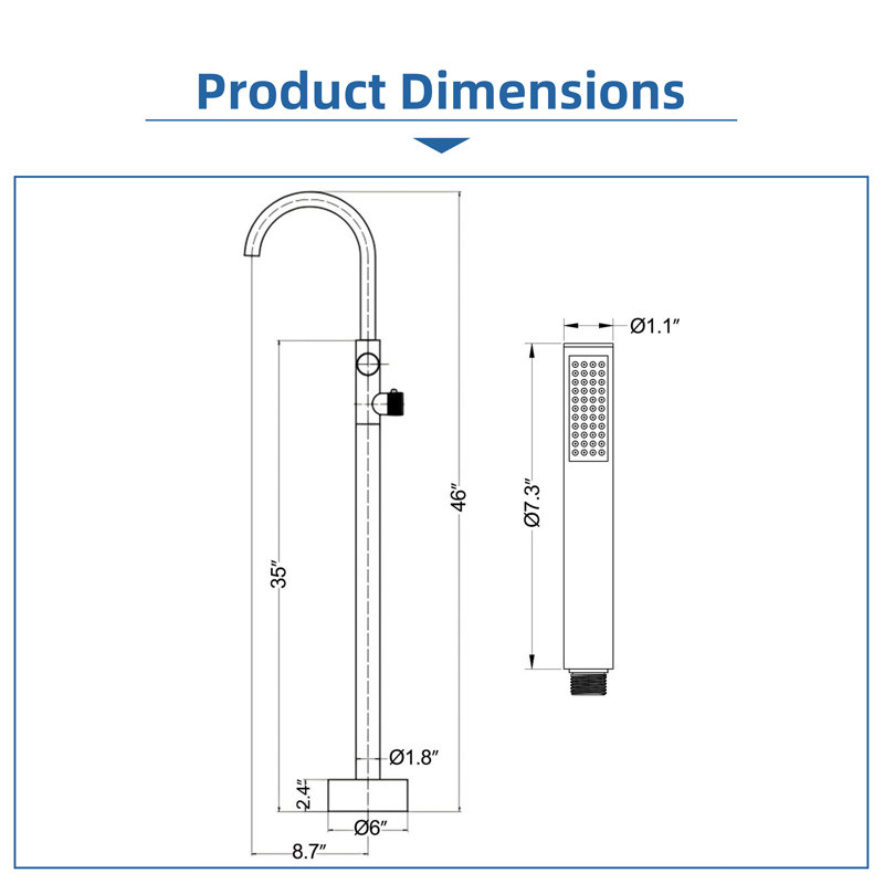 Robinet de baignoire à fixation au sol à poignée simple thermostatique en acier inoxydable 316 avec douchette, Nickel brossé
