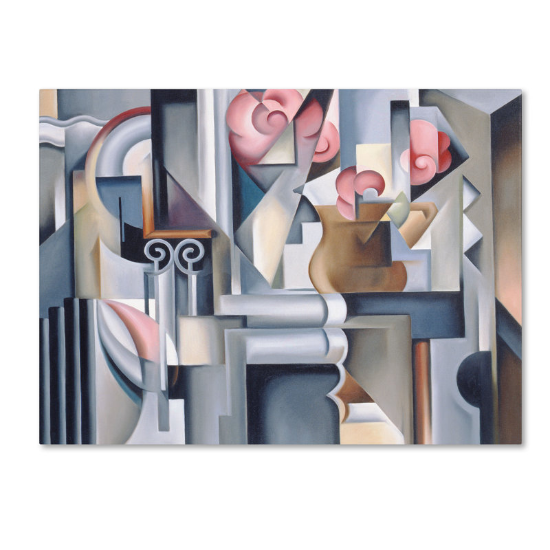 Abstract Geometric Still Life with Brown Jug Canvas Art