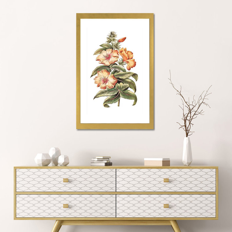 «Flowering Hibiscus I» par un artiste inconnu - reproduction, H 24 po x l 16 po x P 1 po, Papier encadré doré, Blanc