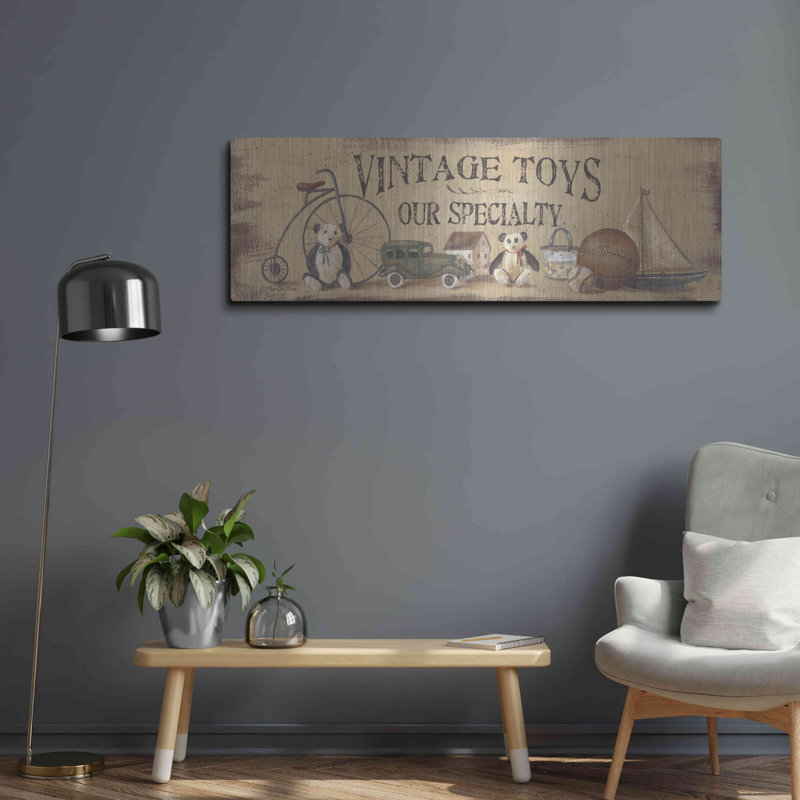 "Jouets antiques" par Pam Britton, H 16 po x l 48 po