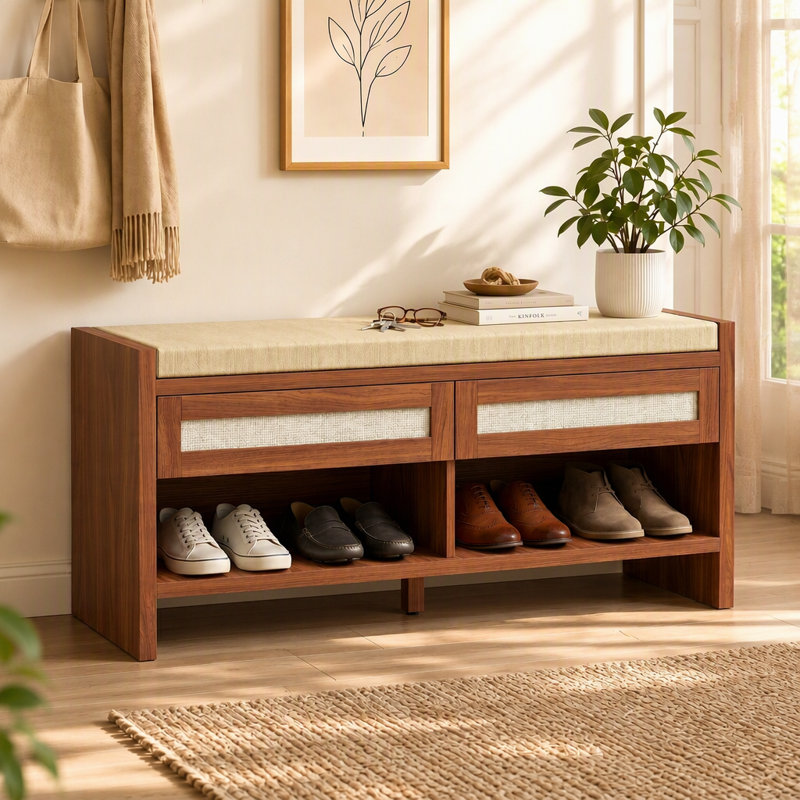 Polyester Blend Upholstered Bench