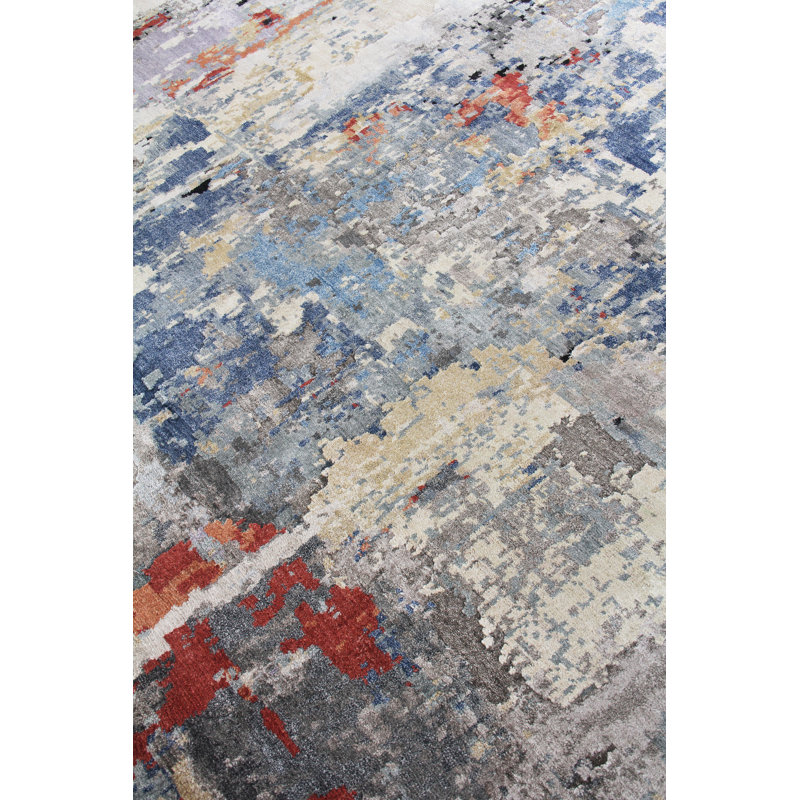 Laureno Hand-Knotted Blue/Gray Area Rug, Rectangle 8' x 10'