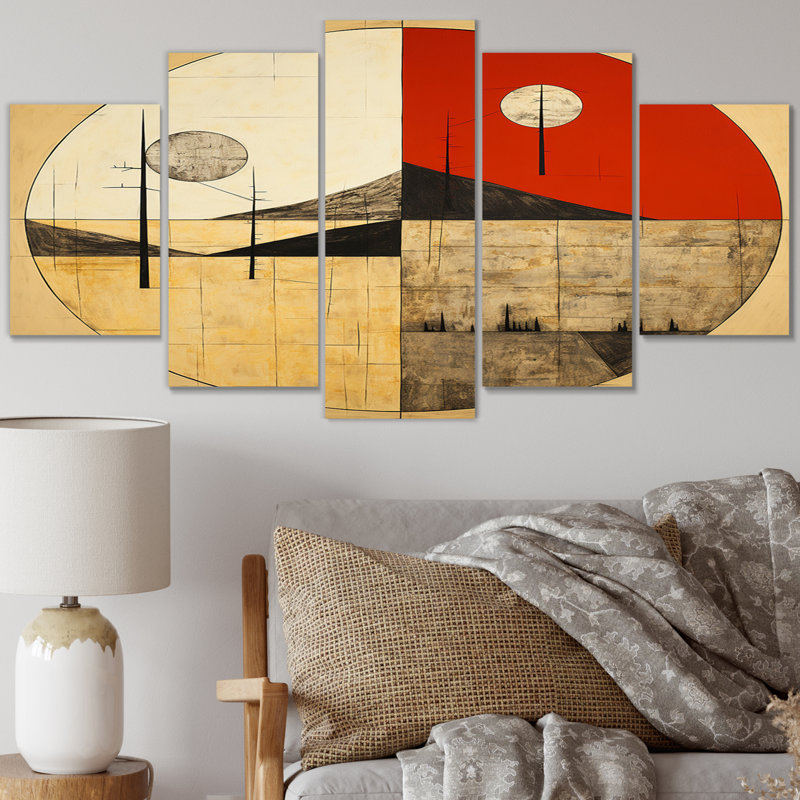 Time Capsule Vintage Illustration II - impression sur toile géométrique moderne - 5 panneaux