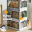 Boîte de rangement pliable, 5 ouvertures latérales empilables avec couvercle, roues, loquets de sécurité, poignées-12971078-12971099
